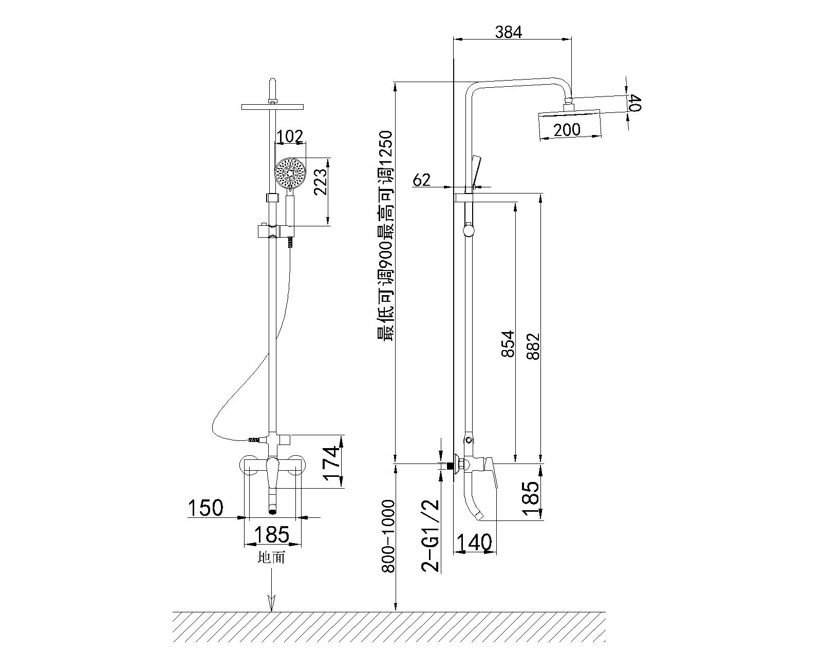 恒洁hmf2000-60三功能明装淋浴大花洒